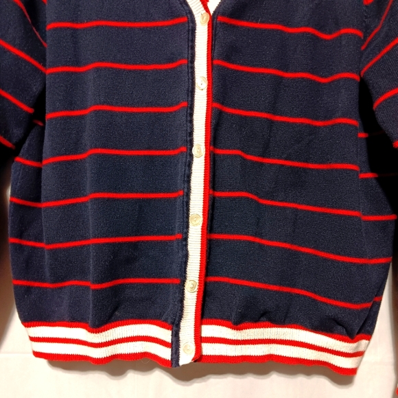 Liz Golf EUC Women's V-neck Cardigan, Large, Navy with Red Stripes White Accents - Picture 4 of 9